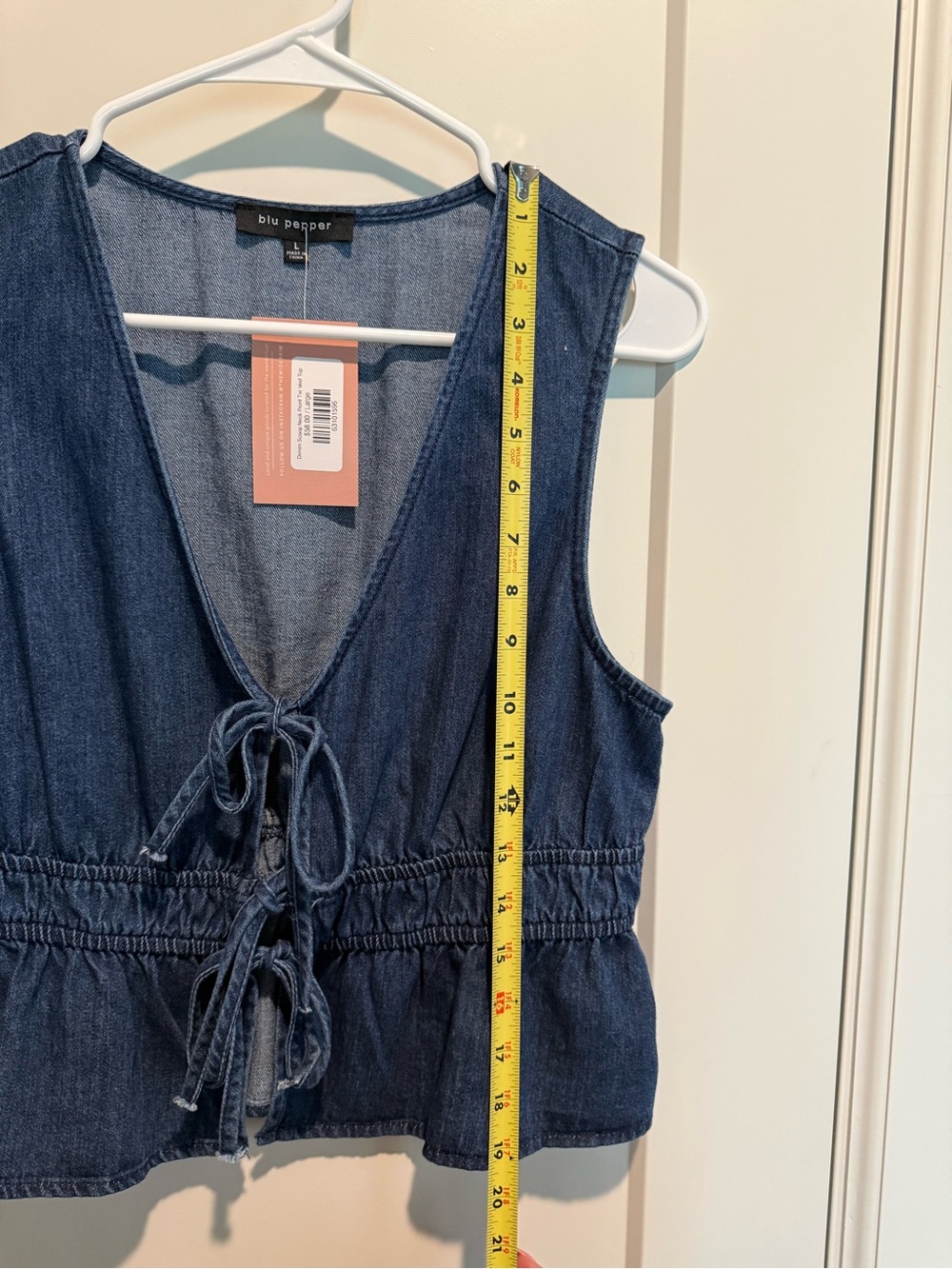 Blu Pepper Blue Denim Tie-Front Peplum Vest - Picture 4 of 6